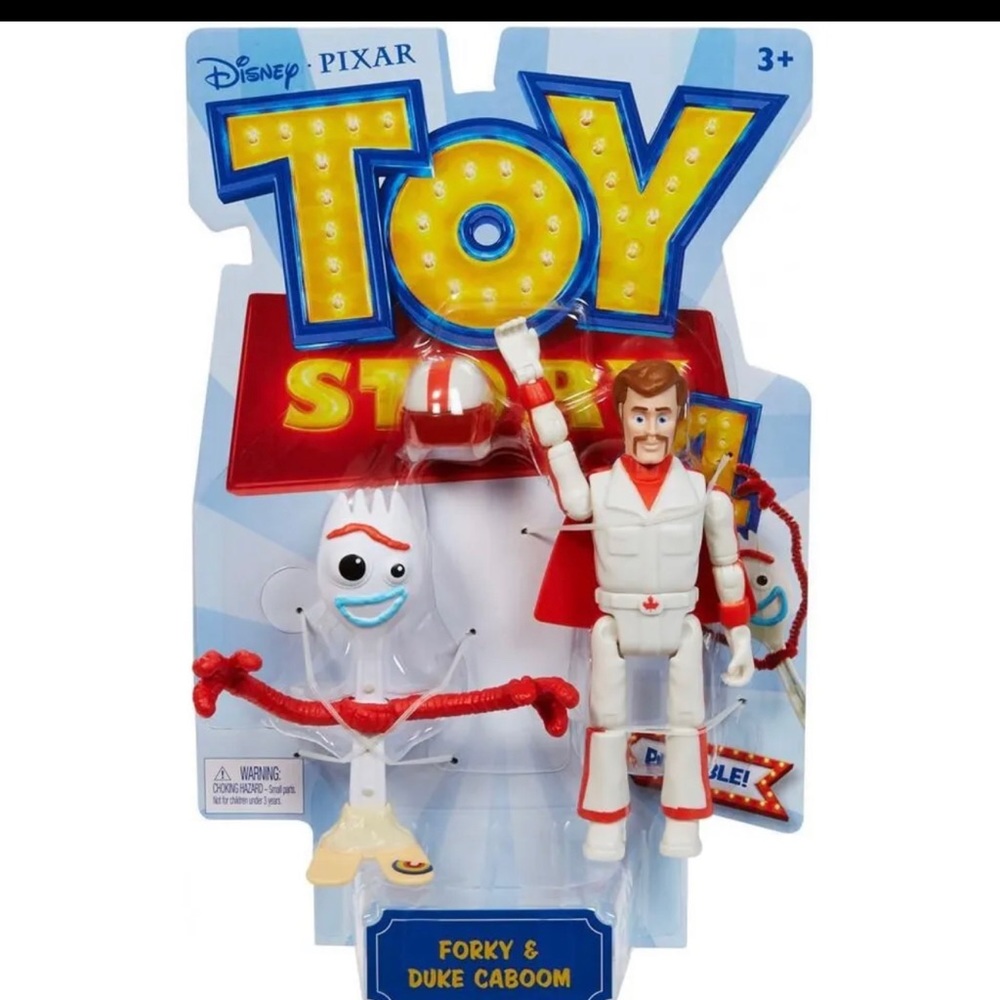 DISNEY PIXAR TOY STORY 4 POSEABLE FIGURES - FORKY & DUKE CABOOM - NEW 2-PACK SET